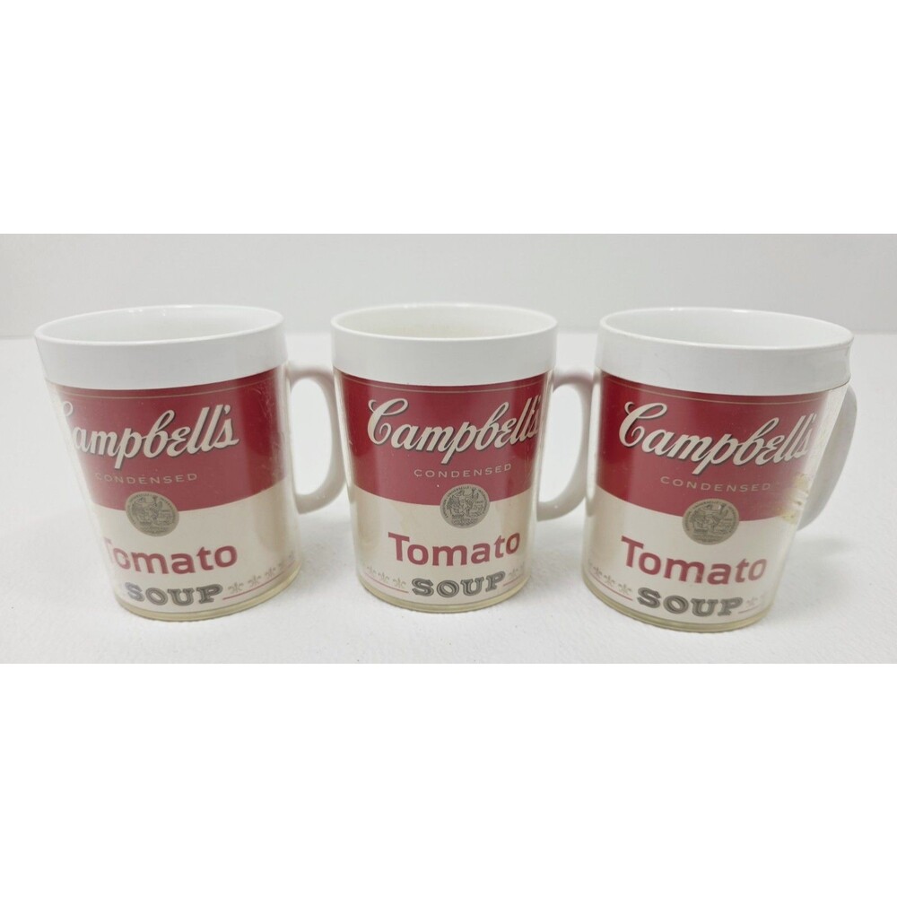 Campbell's Tomato Soup Vintage Plastic Cup Mug West Bend Thermo-Serv Set Of 3